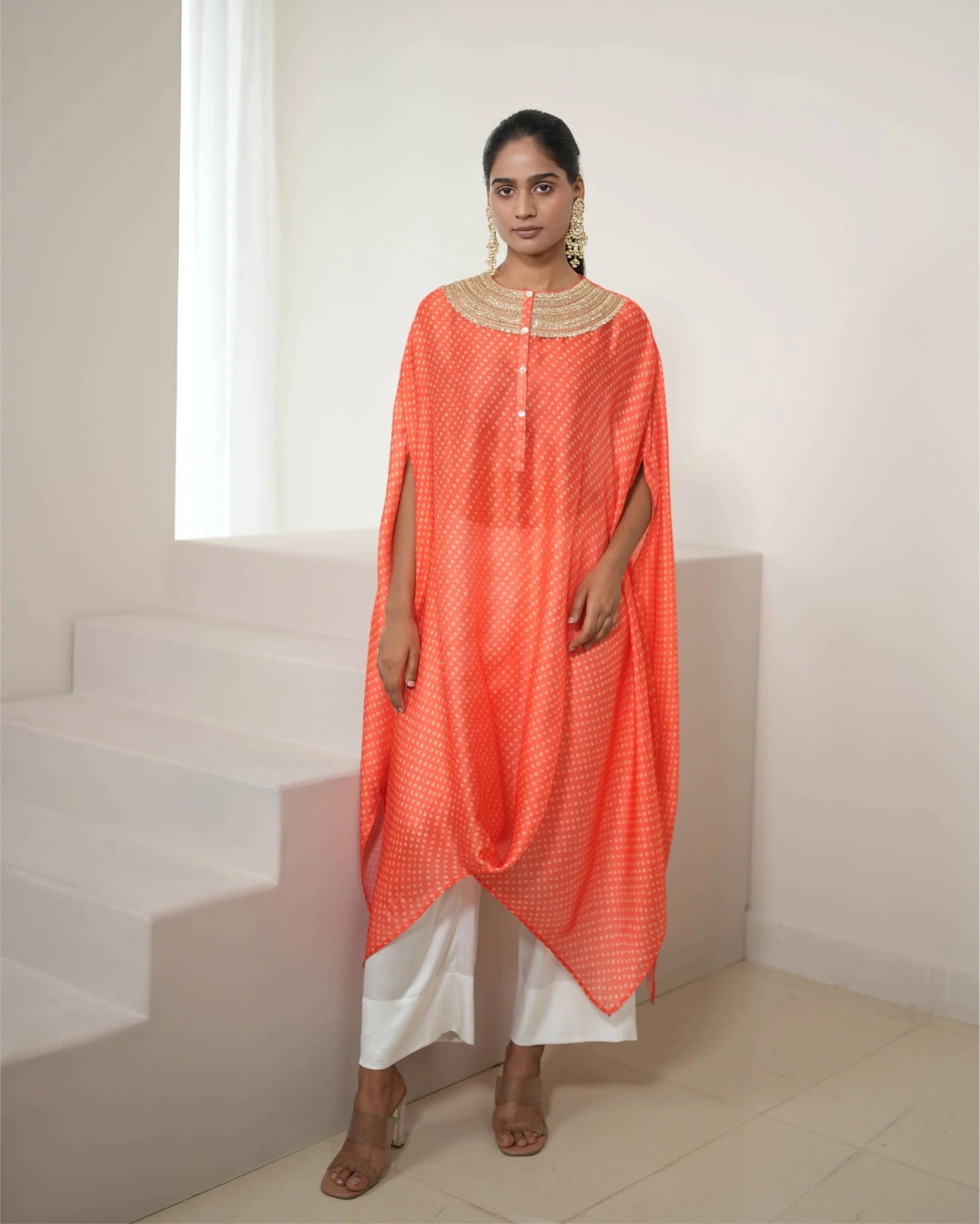 Bandhej Orange & Gold Kurta Set