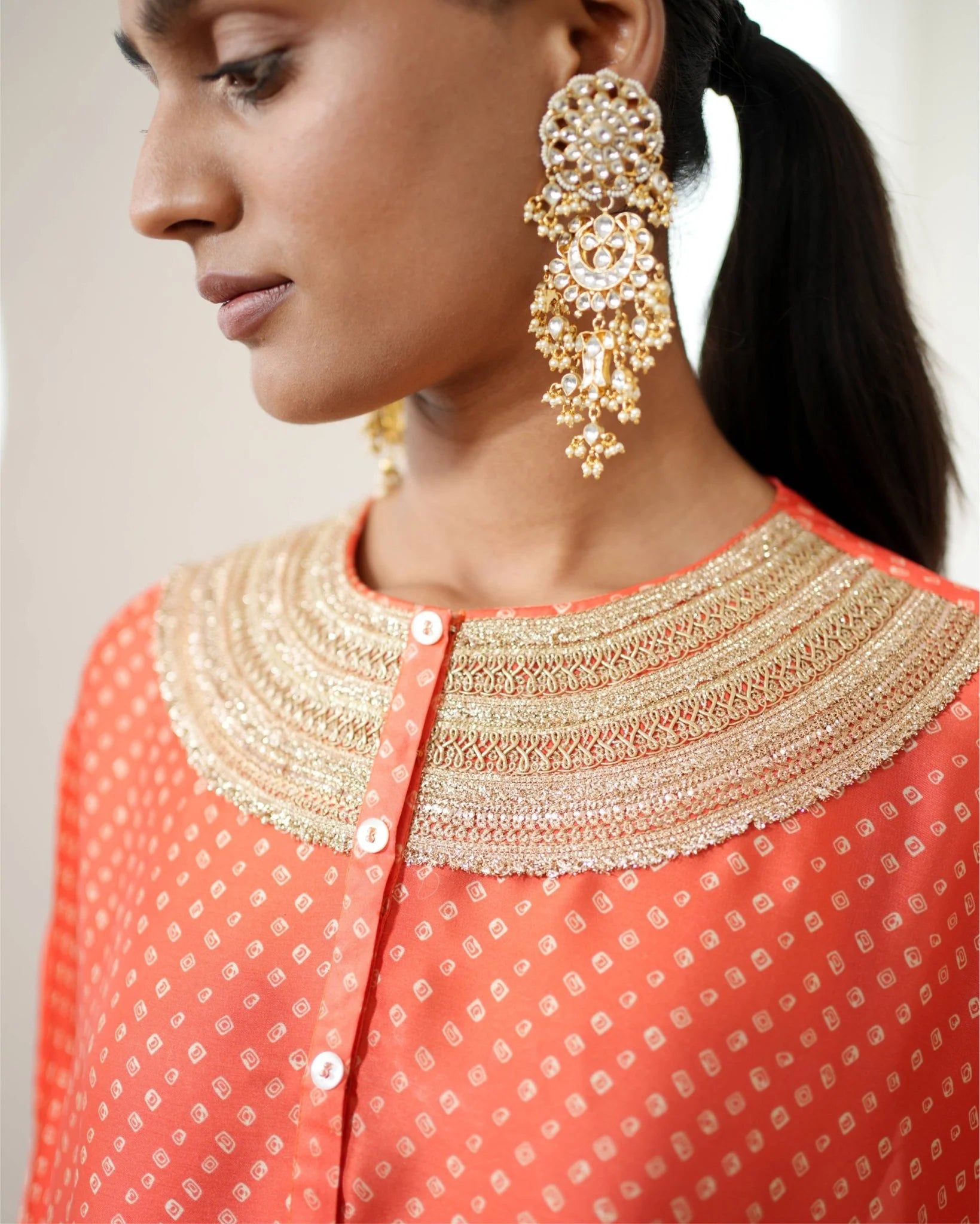 Bandhej Orange & Gold Kurta Set