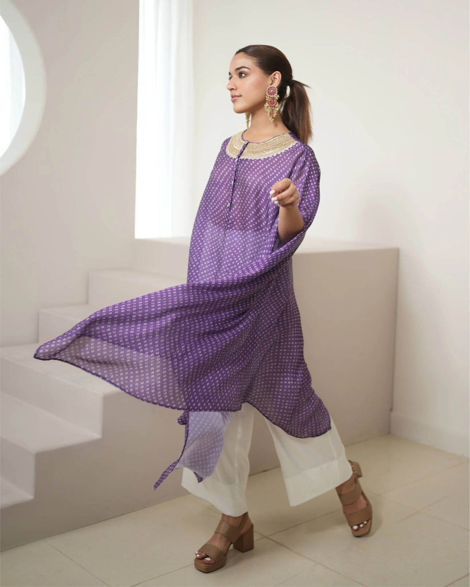Bandhej Purple & Gold Kurta Set