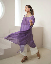 Bandhej Purple & Gold Kurta Set