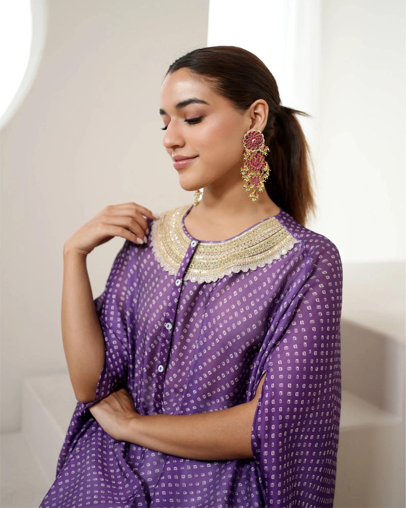 Bandhej Purple & Gold Kurta Set