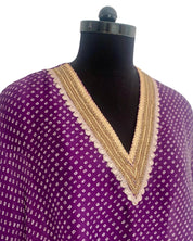 Bandhej Purple & Gold V Neck Kurta Set