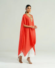 Bandhej Red & Gold V Neck Kurta Set