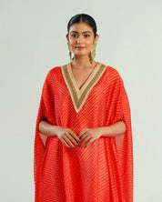 Bandhej Red & Gold V Neck Kurta Set