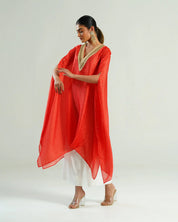 Bandhej Red & Gold V Neck Kurta Set
