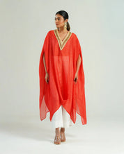 Bandhej Red & Gold V Neck Kurta Set