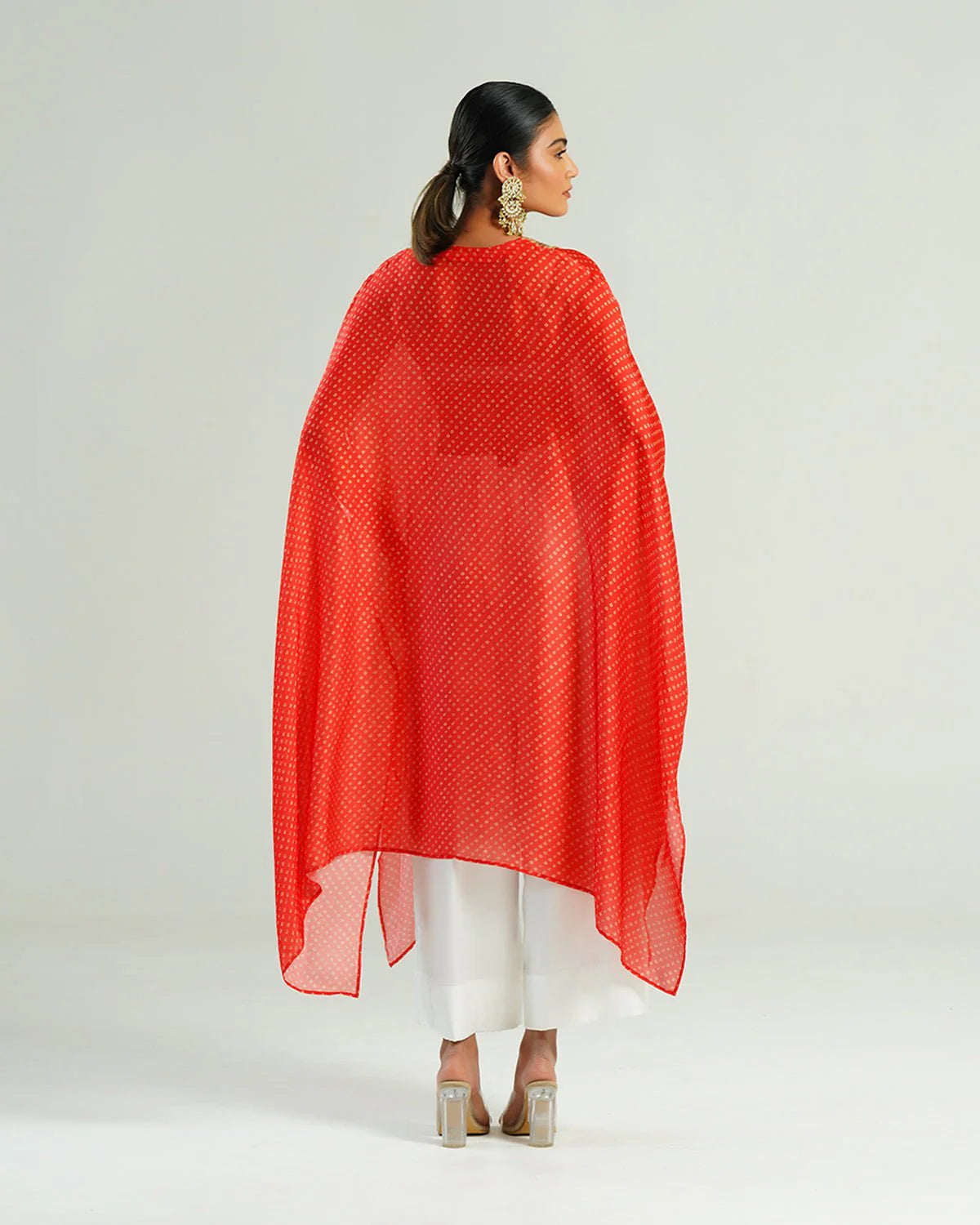 Bandhej Red & Gold V Neck Kurta Set
