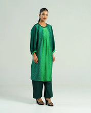 Bandhej Parrot & Dark Green  Kurta Set