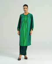 Bandhej Parrot & Dark Green  Kurta Set