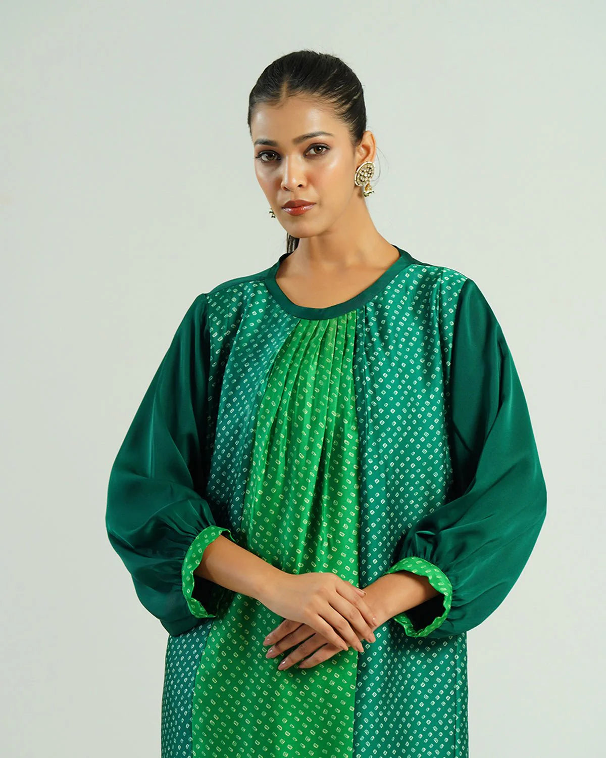 Bandhej Parrot & Dark Green  Kurta Set
