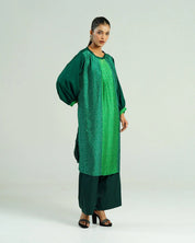 Bandhej Parrot & Dark Green  Kurta Set