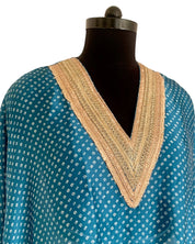 Bandhej Teal Blue & Gold V Neck Kurta Set