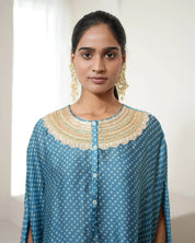 Bandhej Teal Blue & Gold Kurta Set