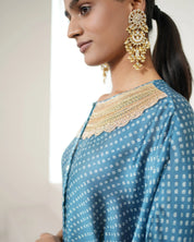 Bandhej Teal Blue & Gold Kurta Set