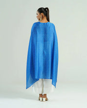 Bandhej Turquoise Blue & Gold V Neck Kurta Set