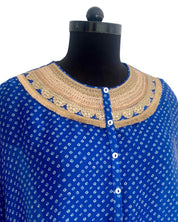 Bandhej Turquoise Blue & Gold Kurta Set