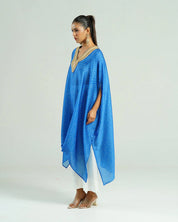 Bandhej Turquoise Blue & Gold V Neck Kurta Set