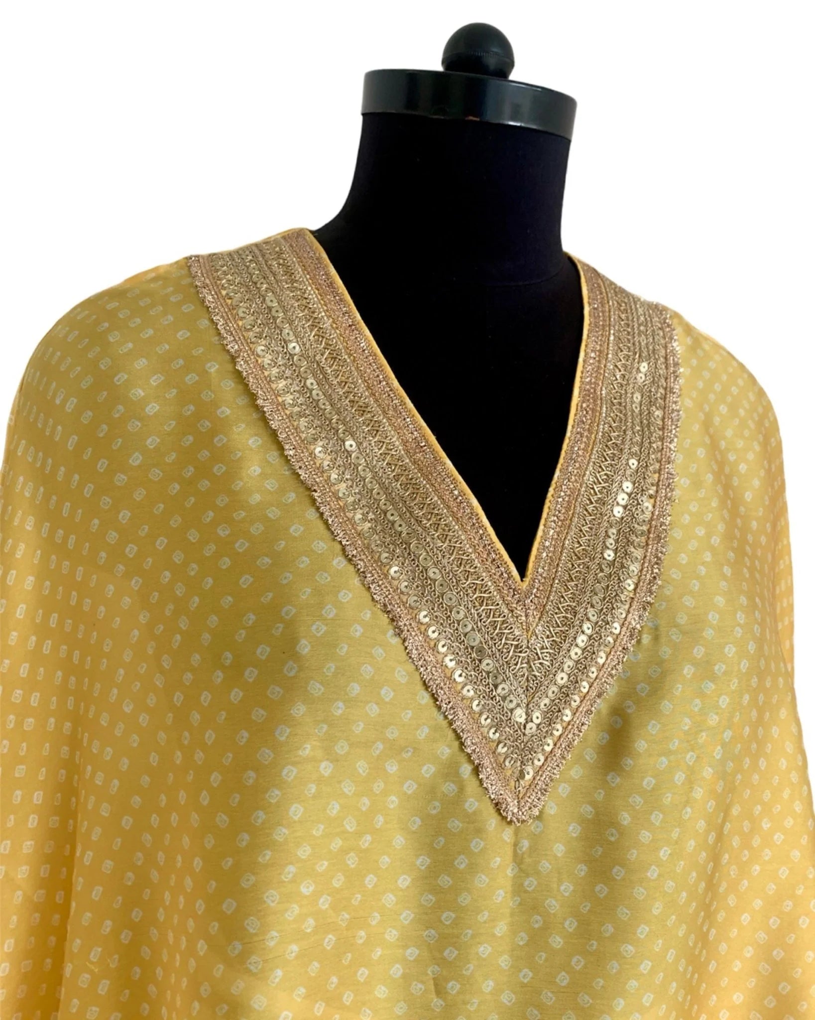 Bandhej Yellow & Gold V Neck Kurta Set