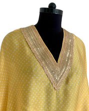 Bandhej Yellow & Gold V Neck Kurta Set