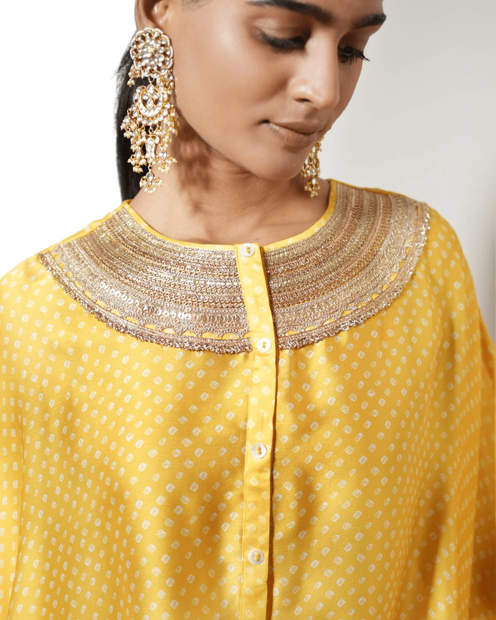 Bandhej Yellow & Gold Kurta Set