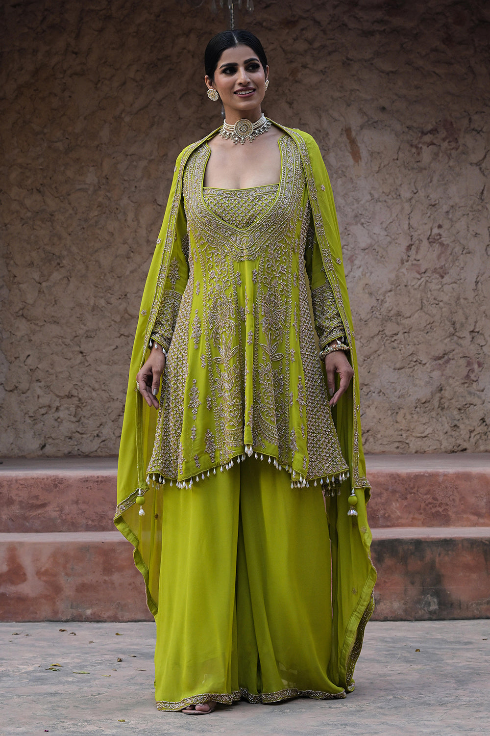 Lime Green Kurta Palazzo Set