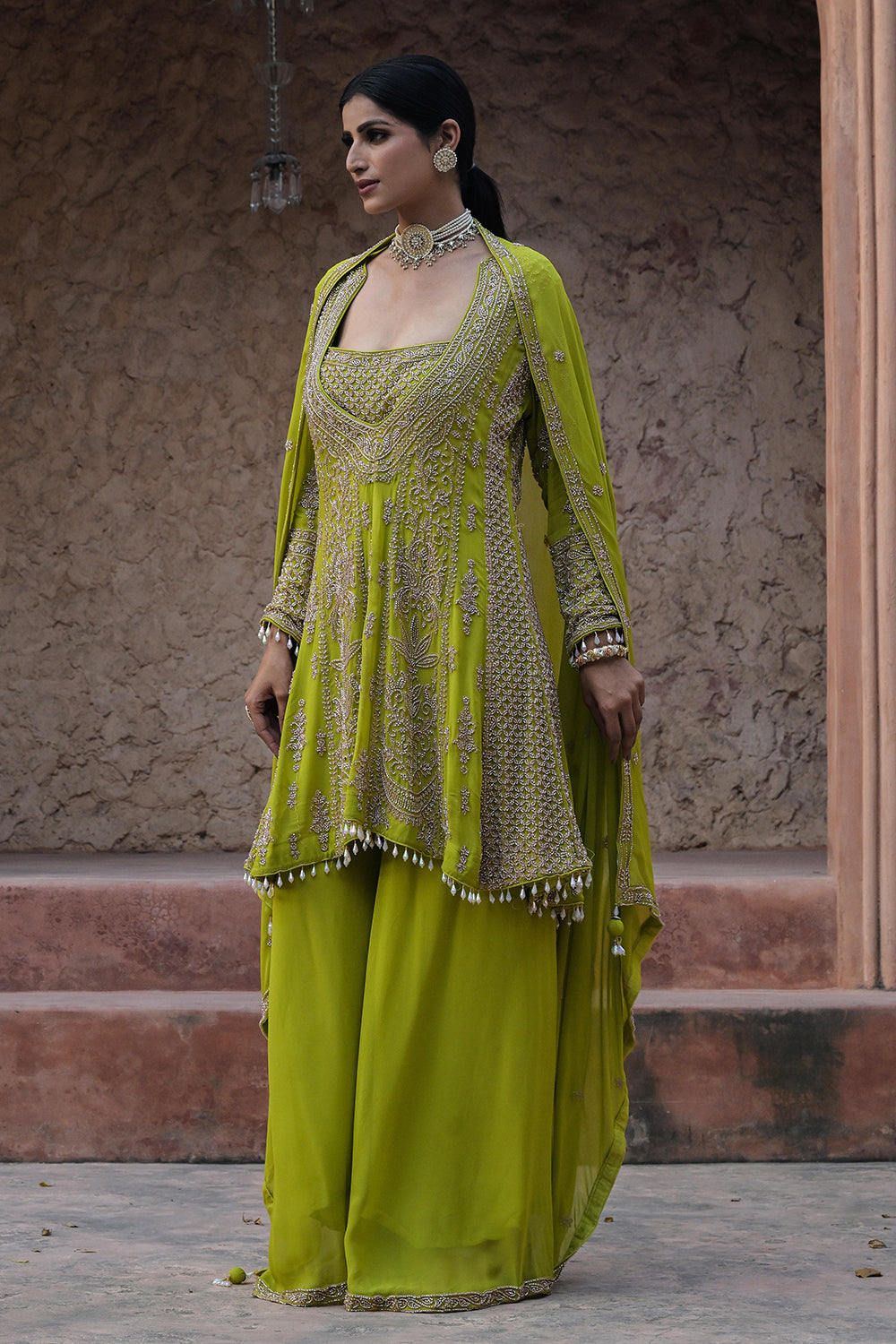 Lime Green Kurta Palazzo Set