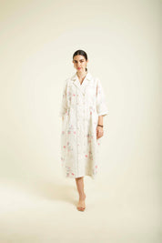 Ivory Printed Side Gathered Shirt Dress