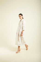 Ivory Printed Side Gathered Shirt Dress