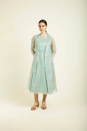 Mint Printed Jacket With Plain Dress