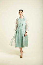 Mint Printed Jacket With Plain Dress