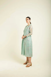Mint Printed Jacket With Plain Dress