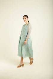 Mint Printed Jacket With Plain Dress