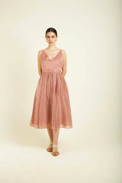 Almond Embroidered Jacket With Strap Dress