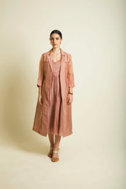 Almond Embroidered Jacket With Strap Dress