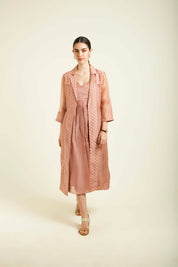 Almond Embroidered Jacket With Strap Dress