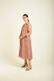Almond Embroidered Jacket With Strap Dress