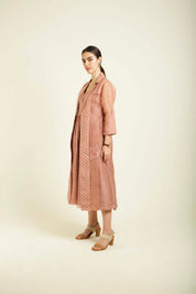 Almond Embroidered Jacket With Strap Dress