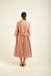 Almond Embroidered Jacket With Strap Dress