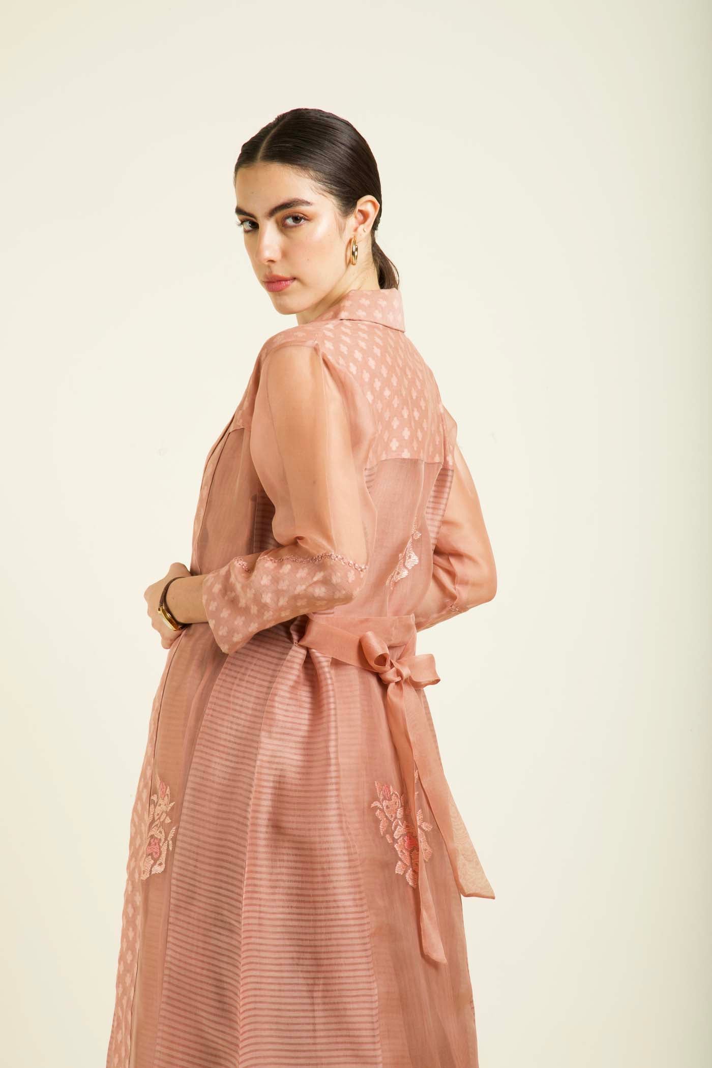Almond Embroidered Jacket With Strap Dress