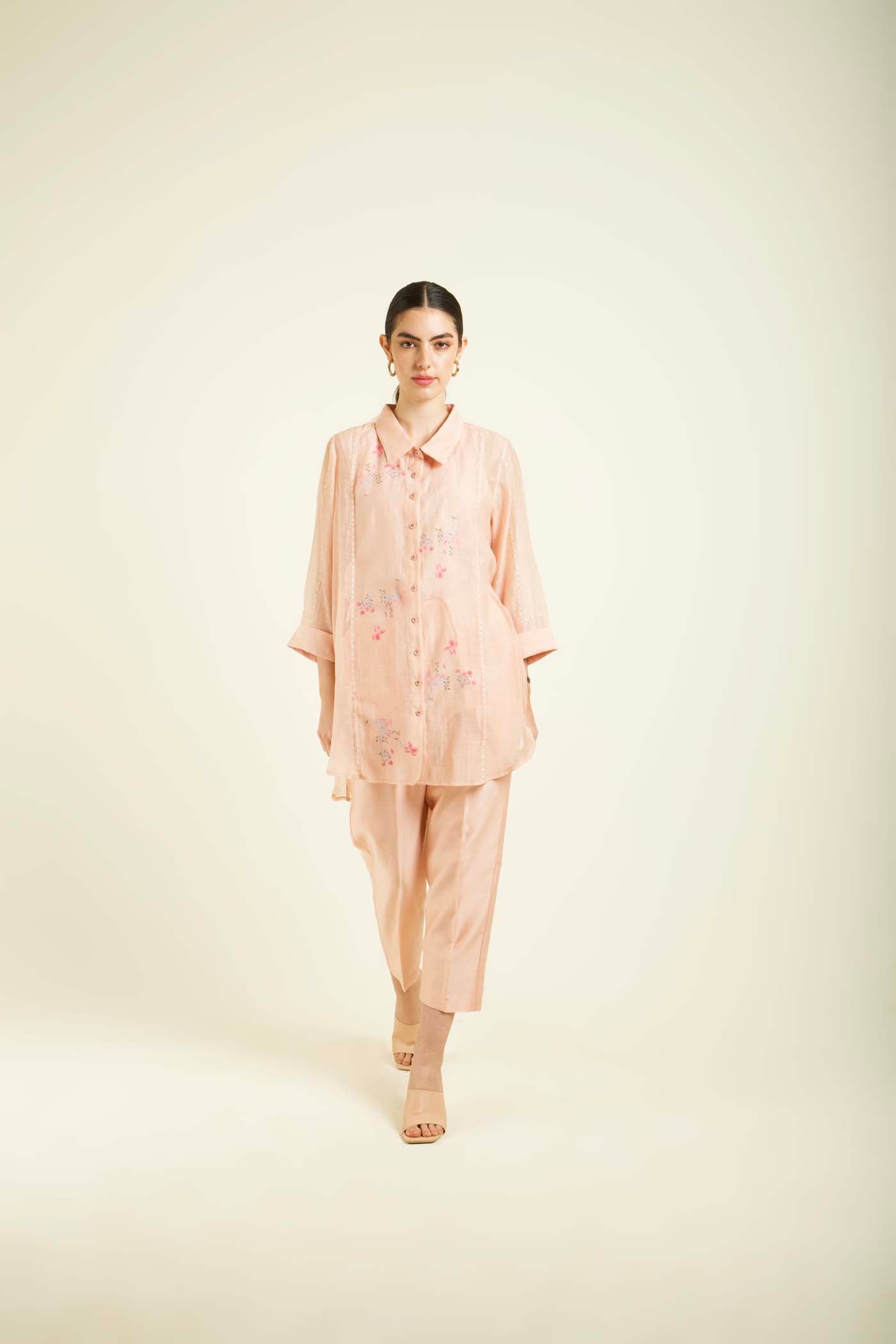 Old Rose Shirt And Straight Pants