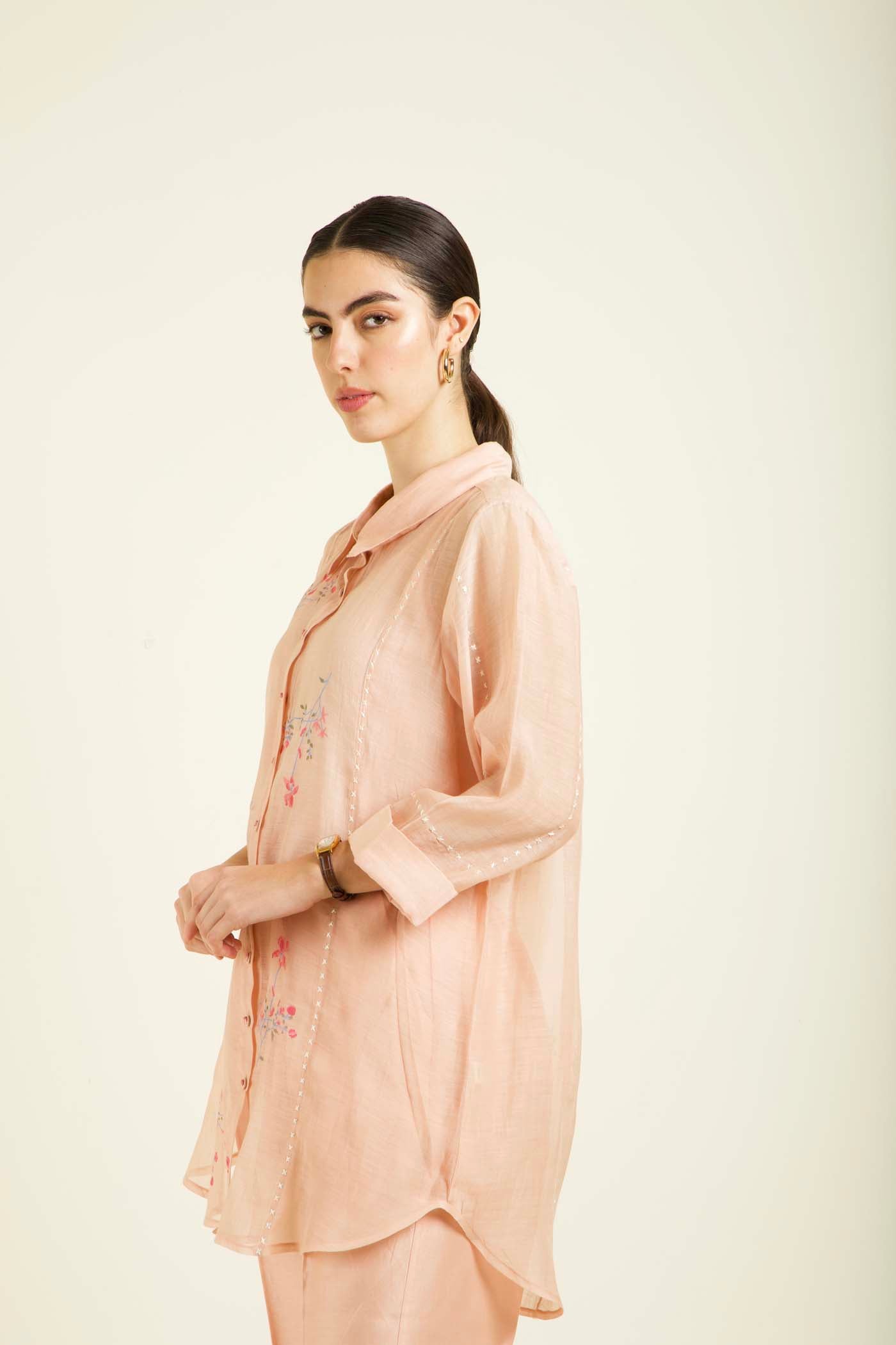 Old Rose Shirt And Straight Pants