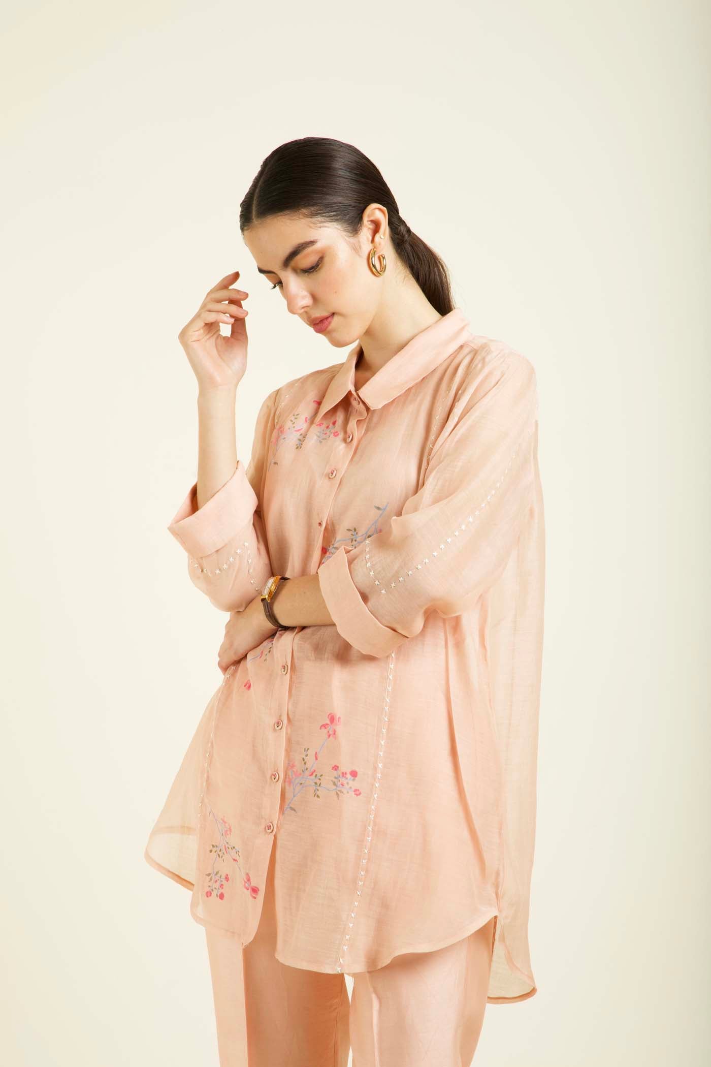 Old Rose Shirt And Straight Pants