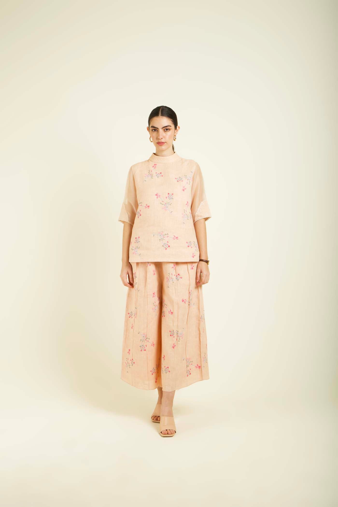 Old Rose Printed Top With Culottes