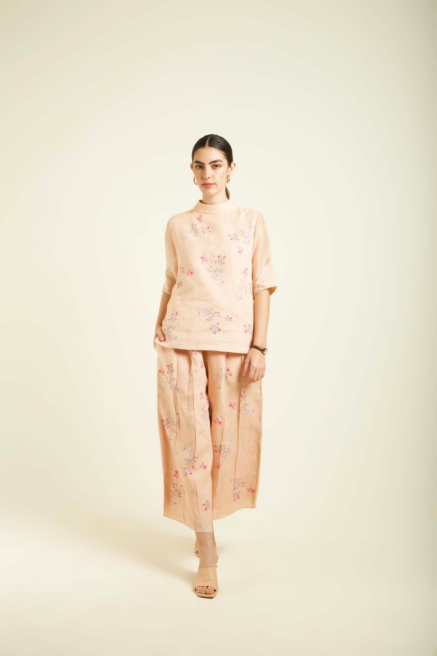 Old Rose Printed Top With Culottes