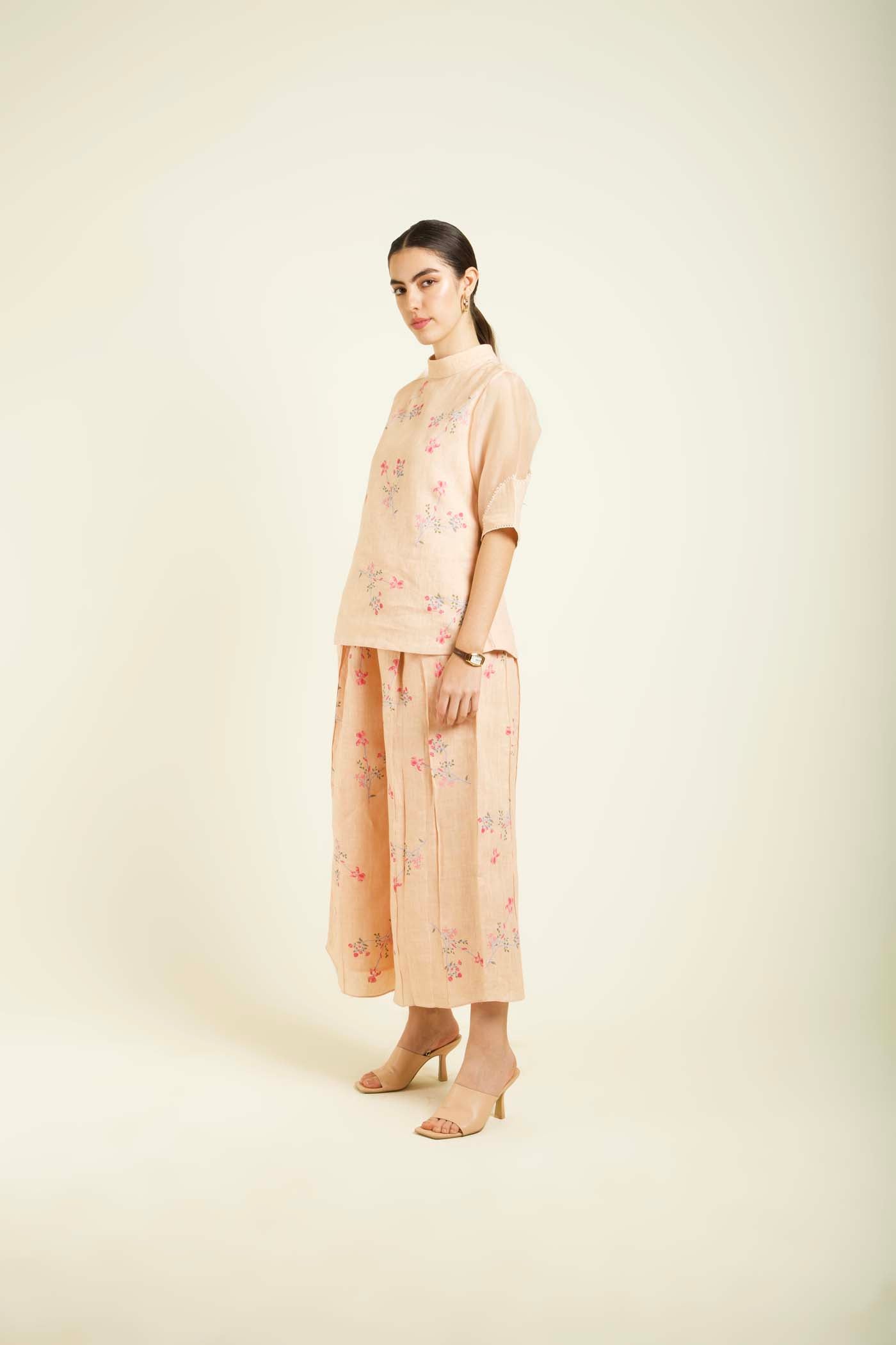 Old Rose Printed Top With Culottes