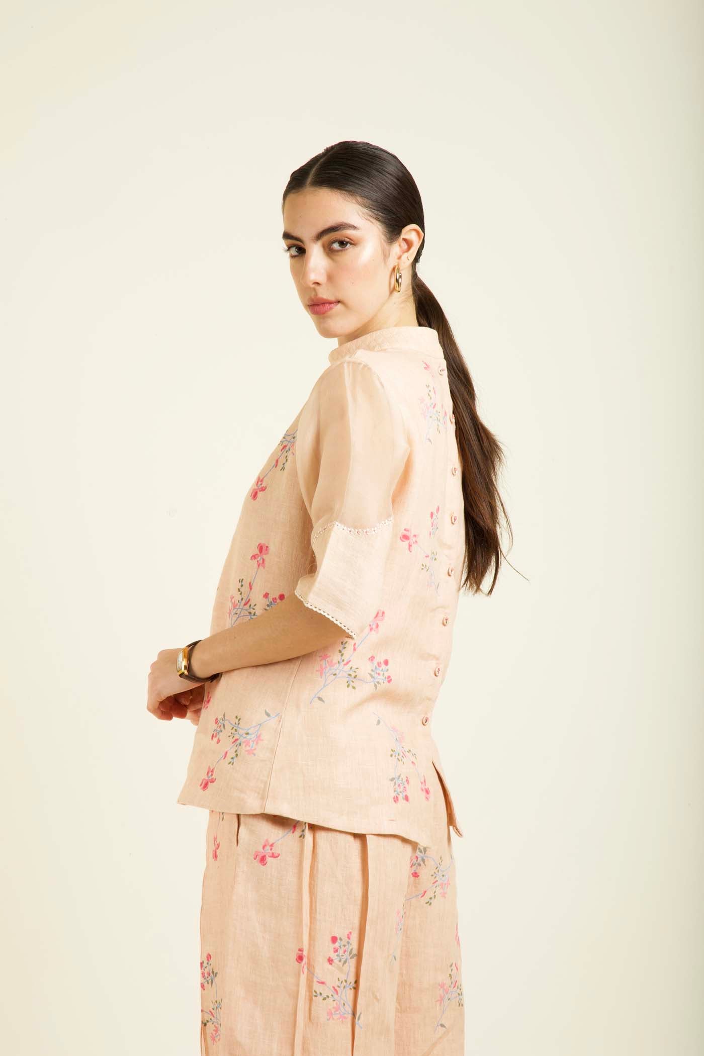 Old Rose Printed Top With Culottes