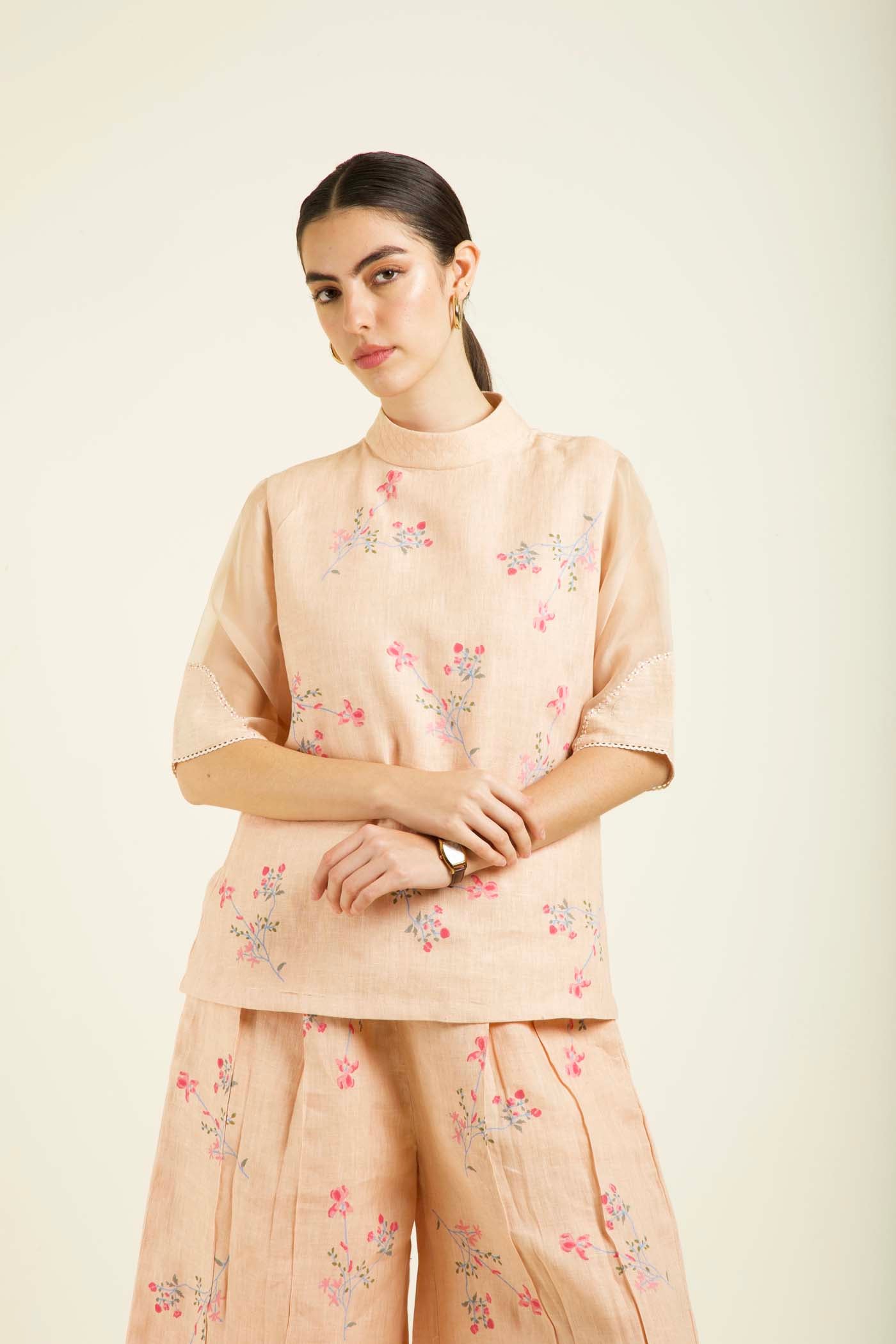 Old Rose Printed Top With Culottes
