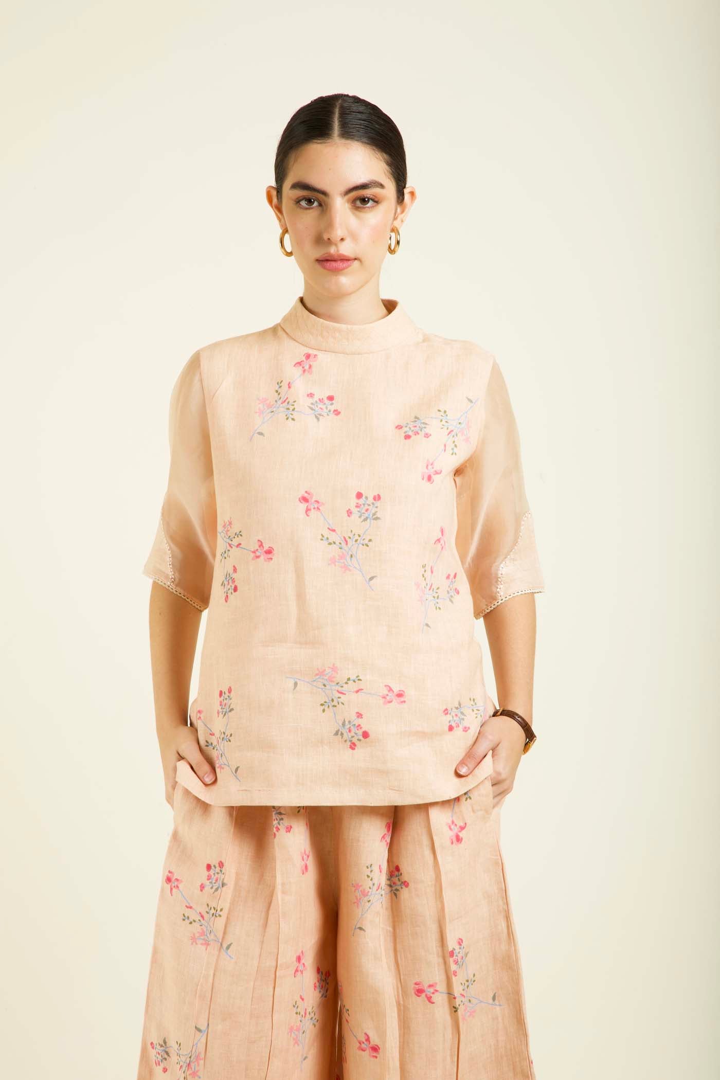 Old Rose Printed Top With Culottes