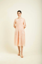 Old Rose Bon Pleated Dress With Embroidery Details