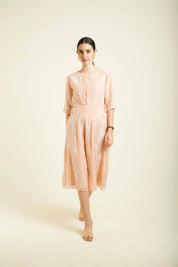 Old Rose Bon Pleated Dress With Embroidery Details